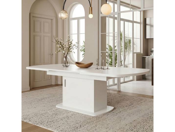 Table à manger ovale extensible avec rangement table à manger moderne et polyvalente blanc et argent