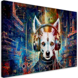 LEINWANDBILD Hund im Kopfhörer Abstraktion 60x40cm