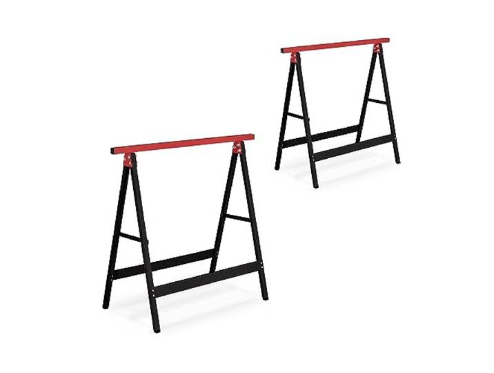 Relaxdays Lot de 2 tréteaux\, Pliables\, 100 kg\, HxLxP: 74x78x40 cm\, pour Atelier\, bricoler\, Peindre\, Noir - Rouge