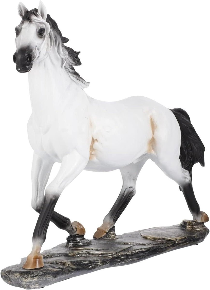Wit Paardenbeeldje Kunst - Gedetailleerd Steigerend Paard Beeldhouwwerk voor Woonkamer Decoratie