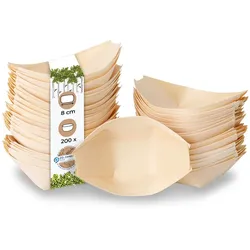 BIOZOYG 200 Stück Snackschalen Einwegschalen Holzschiffchen 80mm, biologisch abbaubar, für Fingerfood, Schalen aus nachhaltiger Forstwirtschaft