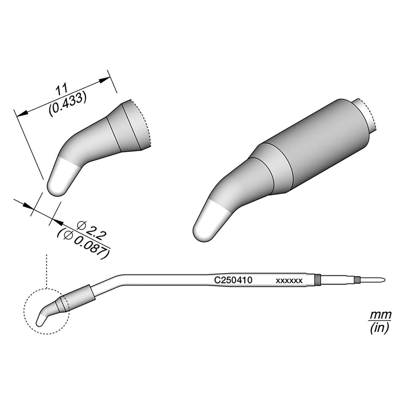 JBC Lötspitze Serie C250, Rundform, C250410/Ø 2,2 mm, gebogen (Lötspitze) (C250410)