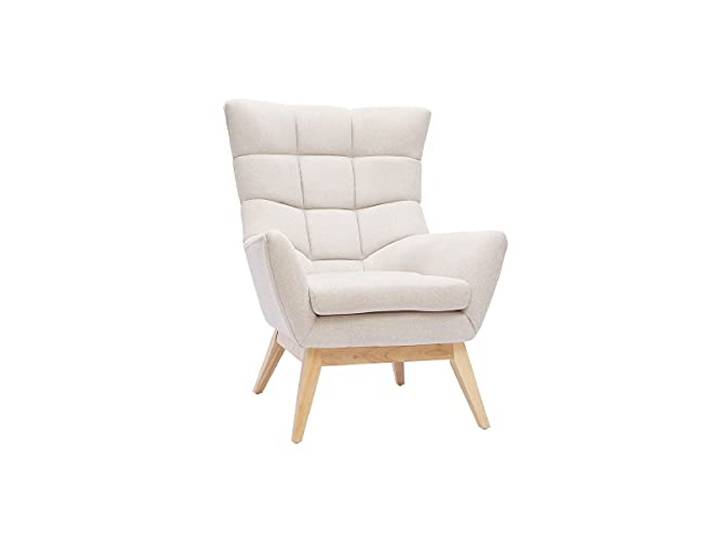 Miliboo Skandinavischer Sessel, Velours-Effekt, naturfarben und braunes Holz