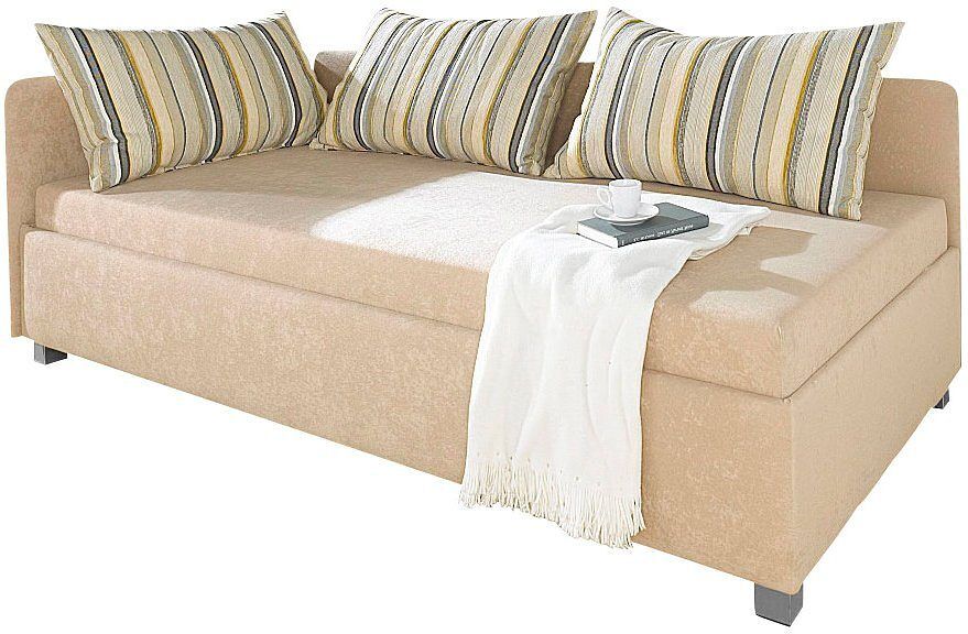 Polsterliege MAINTAL, beige, B:96cm L:206cm, 100% Polyester, Komplettbetten, Polsterliege, inkl. Bettkasten, Liege mit Umbau