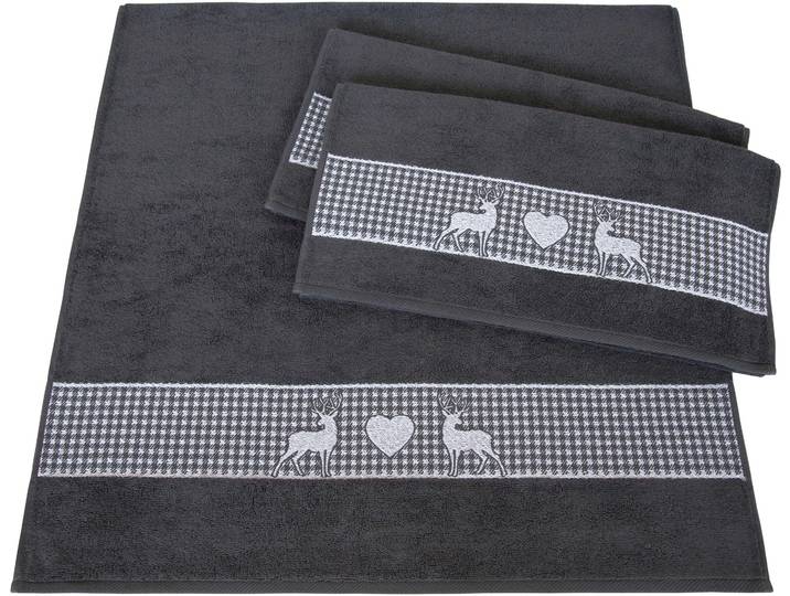 Handtuch Set DYCKHOFF Oktoberfest , grau (graphit), 3 Stk., Walkfrottier, Walkfrottier, Obermaterial: 100% Baumwolle, Handtuch-Sets, Handtuch Set, Made in Germany (2 Handtücher, 1 Duschtuch)
