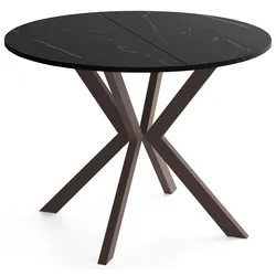 VALEO Esstisch – Runder Esstisch, Ausziehbar – Braune Metallbeine – Moderner Stil – Schwarz Marmor Kupfer 90-130/90/76 cm
