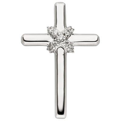 Kreuzanhänger JOBO "Anhänger Kreuz Silberkreuz schmal 28 mm", silber (silber 925, weiß), Schmuckanhänger, Damen, Silber 925 (Sterlingsilber), 925 Silber rhodiniert mit 9 Zirkonia