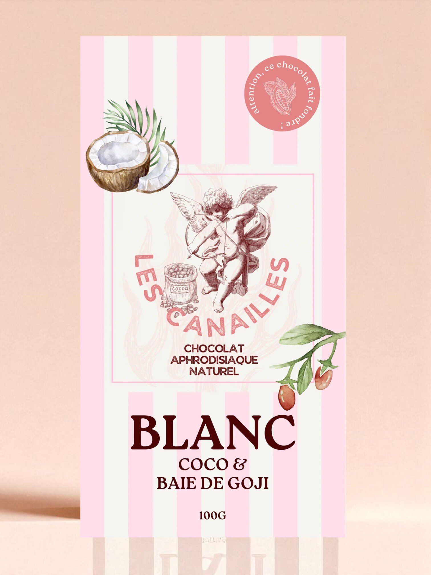 Les Canailles Tablette Aphrodisiaque Chocolat Blanc Coco et Baie de Goji - 100g