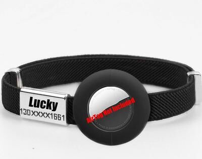 Uplift Picks Elastic AirTag Cat Collar With Custom Name Tag And Tracker Holder black