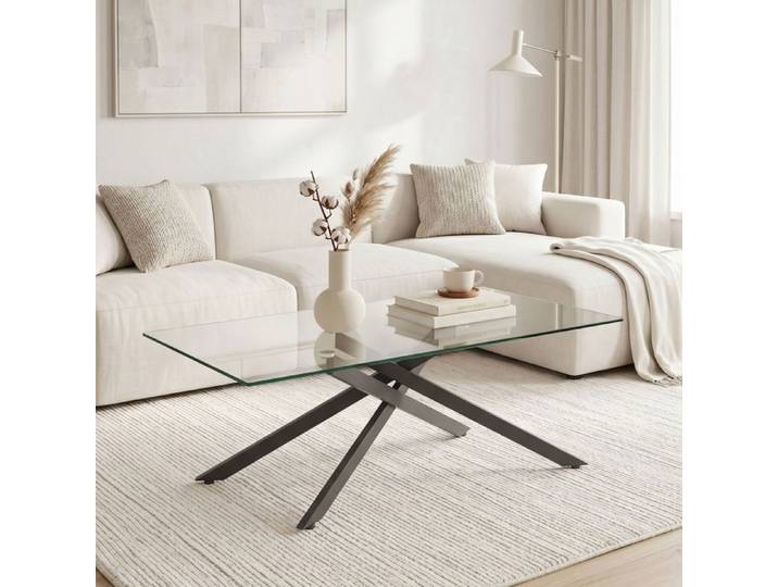 Table basse - WESTYLE - Rectangulaire 100x60 - Verre trempé - Pieds métal noir moulé - Contemporain