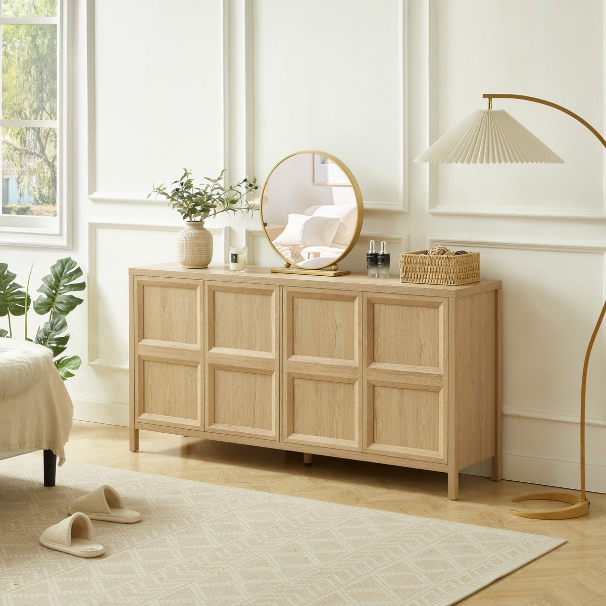 Zubaliya Opbergkast Sideboard - Modern Design met 2 Deuren en Soft-Close Functie - Eiken Kleur - Breedte: 160 cm