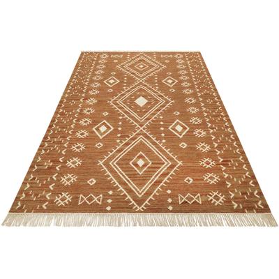Teppich GREEN LOOOP "Monaco GL-82103", braun, B:200cm H:5mm L:290cm, Baumwolle, Schurwolle, Teppiche, Teppich, handgewebter Naturfaserteppich aus 80% Wolle 20 % Baumwolle, Fransen