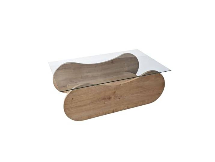 Hanah Home Modern Coffee Table, Sapphire Oak & Transparent, 105 x 35 x 65 cm 100% Tempered Glass, 18 mm Melamine Coated Board, Stylish & Functional Design