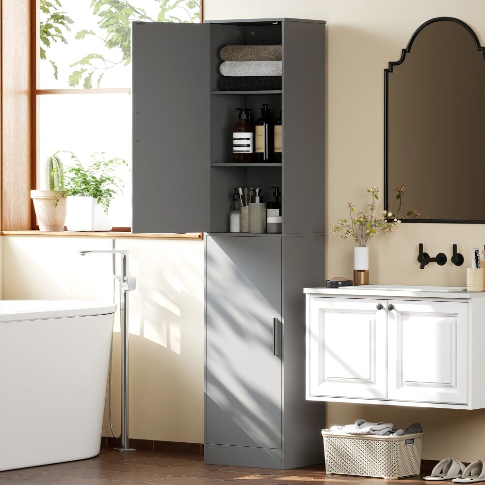 Homcom Meuble de rangement colonne 2 portes et 4 étagères réglables gris Gris 40x180x35cm