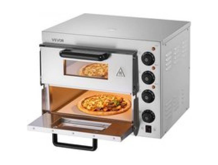 VEVOR Kommerzieller Pizzaofen für die Arbeitsplatte, 14-Zoll-Doppeldecker-Schicht, elektrischer Pizzaofen aus Edelstahl mit Stein und Griff, Mehrzweck-Pizzamaker für den Innenbereich zum Backen von Brezeln im Restaurant zu Hause