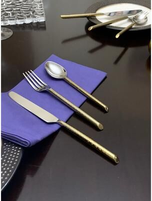 Vibhsa Hammered Gold Stainless Steel Dinner Knives, Forks and Dessert Spoons, 18 Pieces
