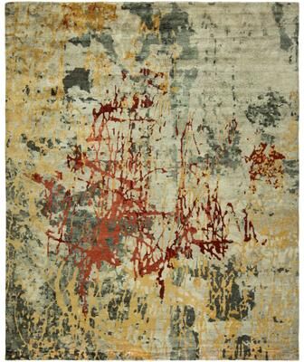 KALATY Modern Multi-Colored Hand-Knotted Viscose Area Rug