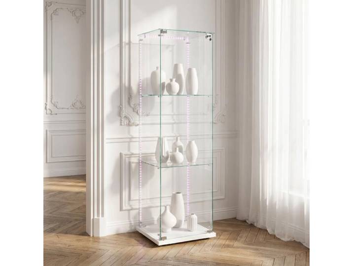 Vitrine LED blanche 39 8x35x123 3 cm 3 étages verre trempé porte simple serrure – Meuble vitrine collection design épuré