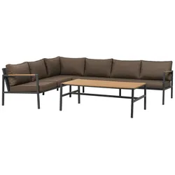 Gartenecksofa Cap, Anthrazit/Braun - Aluminium, inkl. Couchtisch & Kissen, 214x279 cm