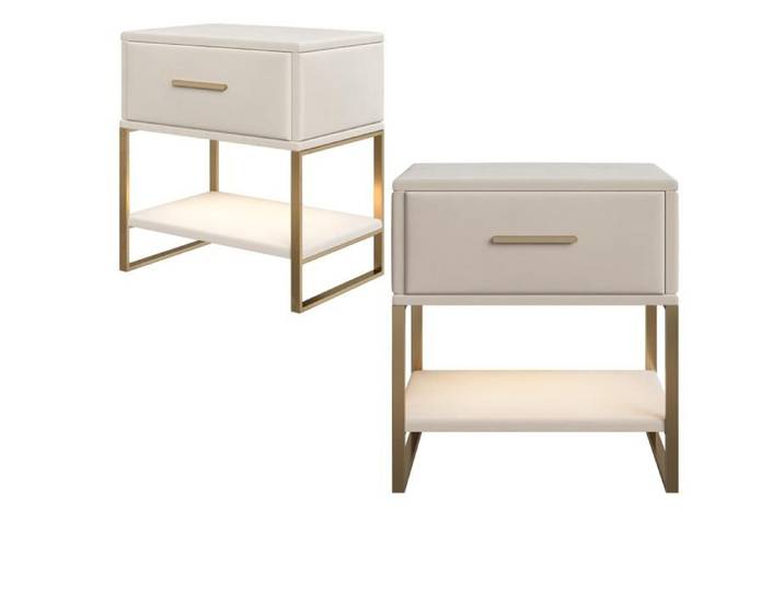 Table de chevet LED - RWUDV - Lot de 2 - 1 tiroir - Velours beige - Bande LED 15 couleurs