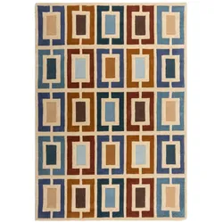 KADIMA DESIGN Wollteppich Handgetuftet Retro-Design Multicolor | Für Wohn- und Schlafbereiche | 80x150cm
