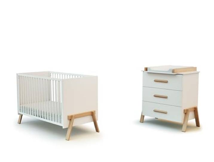 AT4 - CANAILLE Duo aus Holz-Babybett und Kommode Babybett 60x120 Kommode mit 3 Schubladen, inklusive Wickeltisch