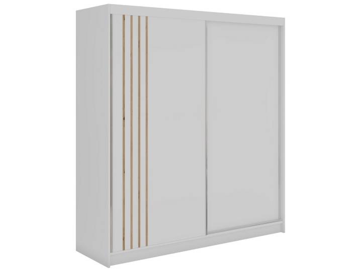 SCHWEBETÜRENSCHRANK mit Lamellen NAURU - 200 - Weiß und Eiche Artisan