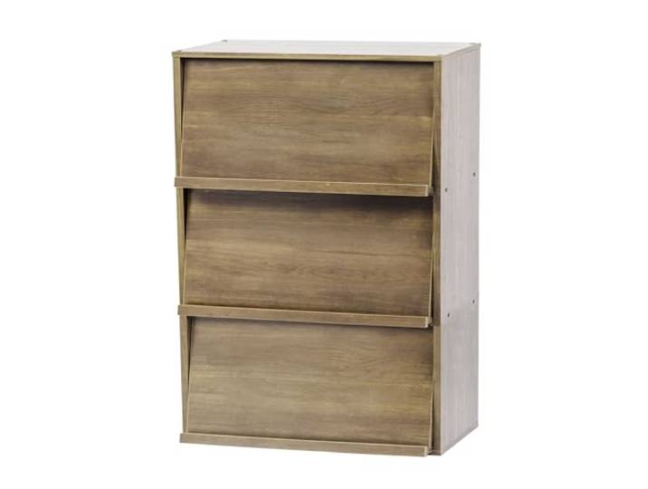 Iris Ohyama\, Meuble\, Bibliothèque\, Étagère de Rangement\, 3 Portes rabattables\, Design\, Solide\, Moderne\, Multi-Usage\, Bureau\, Chambre\, Salon - Flap Rack CHR-3 - Marron Cendré