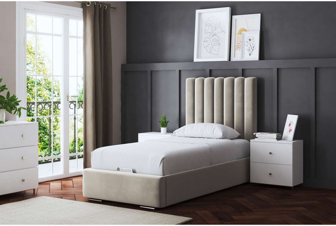 DS Living Panel Ottoman Bed with Headboard Beige Single (3')