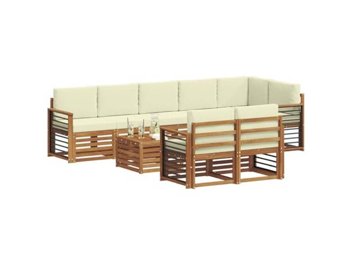 KTHLBRH 9-teiliges Sofaset aus natürlichem und cremefarbenem Akazienholz Modular, Lattenrost-Design, abnehmbare Kissen, einfache Pflege, perfekt für Garten und Terrasse