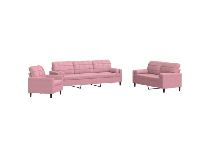 Coespram 3-TLG. Sofagarnitur mit Sessel 2- & 3-Sitzer Couch Rosa Samt Elegante Polstermöbel für das Wohnzimmer mit Schaumstoffpolsterung, vier Nackenrollen und robustem Metallgestell.