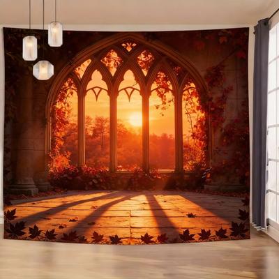 Uplift Picks Gothic Window Landscape Tapestry Forest Wall Hanging Nature Decor 07 150x300cm 59x118in