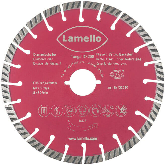 Lamello Disque diamanté de séparation pour Tanga DX200, diamètre 180 avec fixation rapide (132530)
