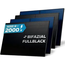 SUNNIVA® Solarpanel, 4x 500 W, FULL BLACK, Bifazial, Glas, N-Type Solarmodul, PV Module Solarpanel, PMax 2000W (4x500W), für Balkonkraftwerk Solaranlage PV Panel Photovoltaik Solar Komplettanlage