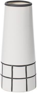 Fabulaxe Ceramic Modern Painted Grid Tapered Flower Table Vase, Black and White