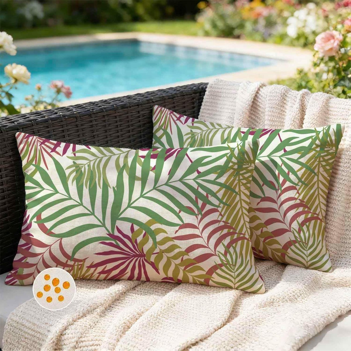 SnelShoppen Set van 2 Waterdichte Outdoor Kussenhoezen met Tropische Bladeren, 30 x 50 cm