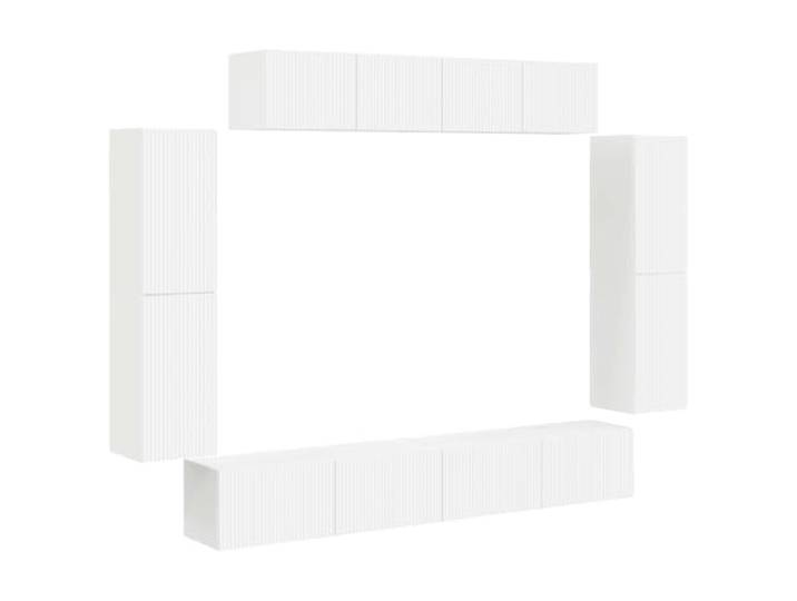GKHPYURE TV-Schrank zur Wandmontage, 8 Stück, weiß, platzsparendes Regal 4 große Fächer, 2 kleine Fächer, mit Türen, einfache Installation, modulares Design, neutrale Farbe, robuste Struktur