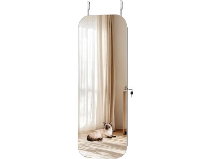 VEVOR Armoire à bijoux avec miroir pleine longueur\, organiseur de bijoux\, montage mural/sur porte\, hauteur 1080 mm\, avec rangement\, porte verrouillable avec 2 clés et organiseur de voyage\, blanc