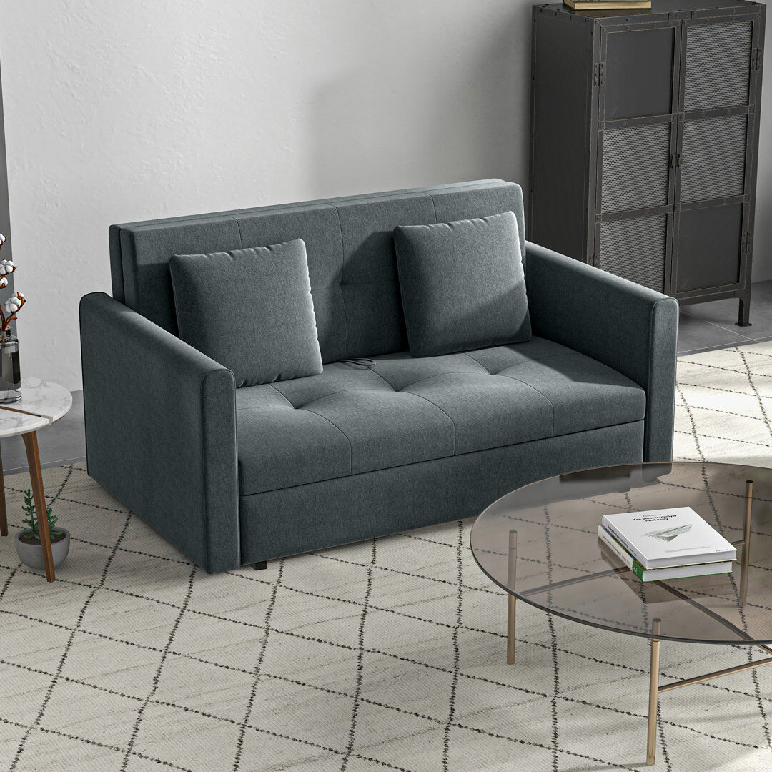 17 Stories Mikiyas 2 Seater Sofa Bed Hidden Storage Pull Out Bed Dark Gray Cotton Blend 78cm H X 152cm W X 101cm D