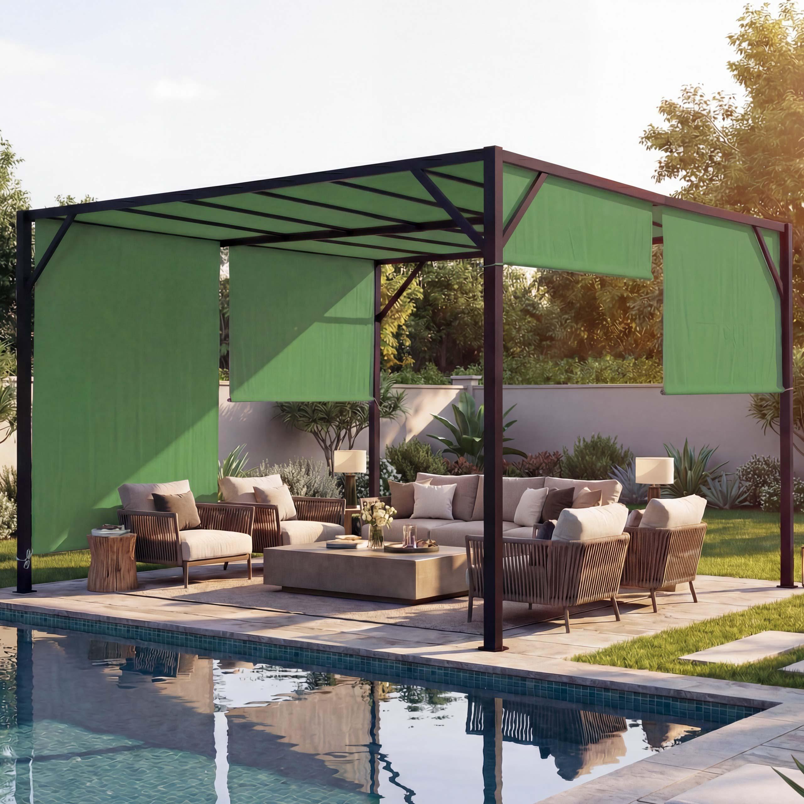 Pergola Beja, Garten Pavillon Terrassenüberdachung, stabiles 6cm-Stahl-Gestell + Schiebedach grün 3x4m