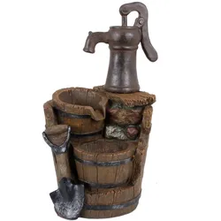 DELUKE Brunnen KEVIN Holz-/Stein-Optik Kunststoff Braungrau 60x30x34cm Gartendeko Teichdeko