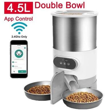 Inspired Finds Smart APP Double Meal Automatic Pet Feeder For Cats & Small Dogs 152.16 Fl Oz Wifi