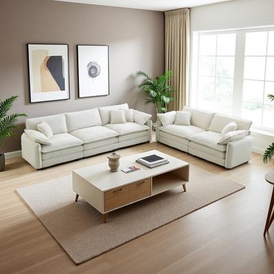ZWYO HOSIMU Corduroy Deep Seat Sofa Set with Memory Foam Cushions (5-Seater)