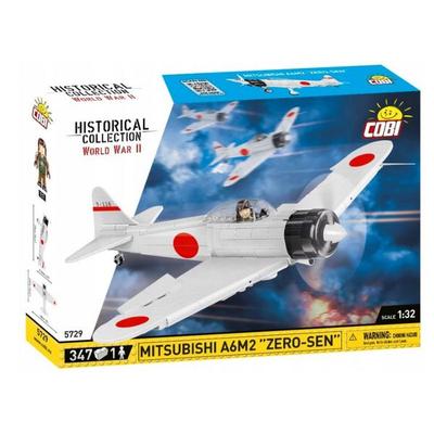 COBI 5729 - Historical Collection, WWII, Mitsubishi A6M2 Zero-Sen, Jagdflugzeug, Bausatz, 347 Teile, 1 Figur
