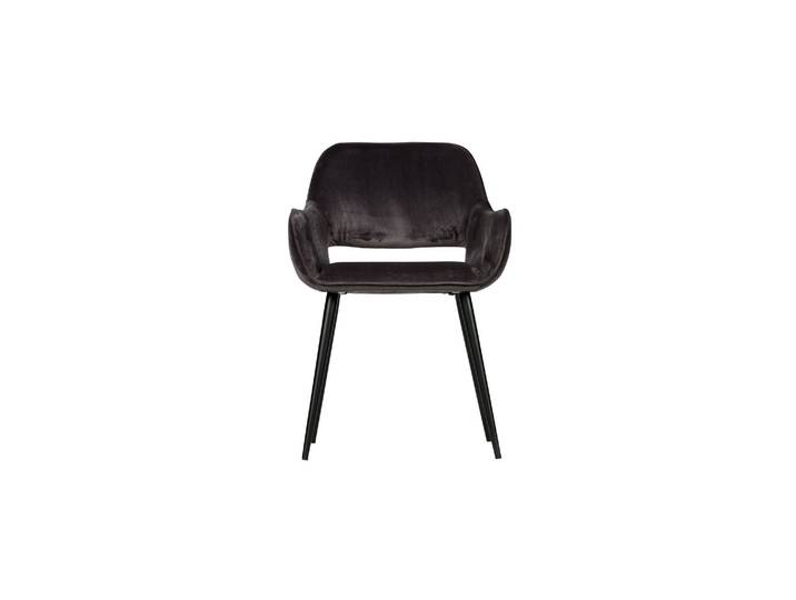 Chaise en velours gris anthracite, accoudoirs confortables, base