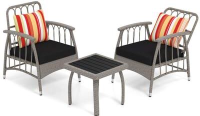 Costway 3 Pieces Patio PE Wicker Furniture Set with 5-Level Adjustable Backrest-Gray