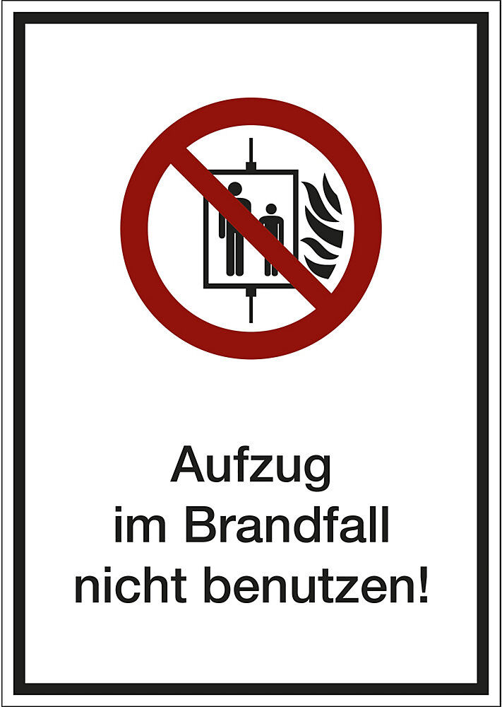 kaiserkraft Kombizusatzschild mit Text für Verbotszeichen, Aufzug im Brandfall nicht benutzen, VE 10 Stk, Kunststoff, LxHxT 210 x 297 x 1 mm