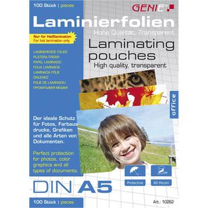 Genie Laminierfolien 10262, DIN A5, 80 mic, glänzend, 100 Stück