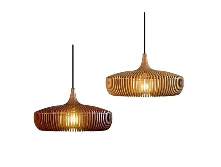 Lustre rond en bois couleur noyer JOYINLED, style farmhouse, pour table à manger, salon, luminaire suspendu, éclairage décoratif d'intérieur