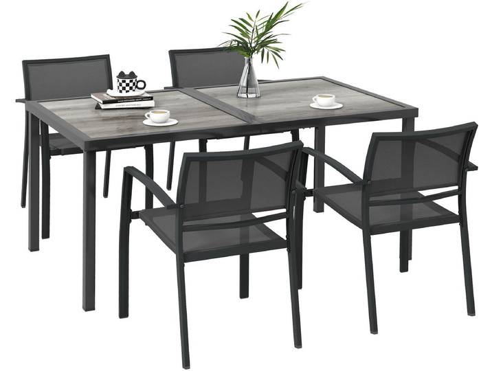 Outsunny tuinset - tuintafel met 4 stoelen - staal/mesh - grijs
